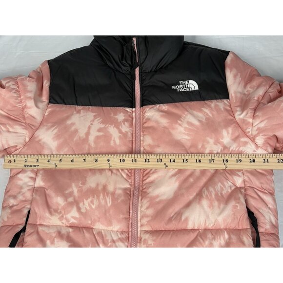 North Face Cropped Saikuru Rose Pink Tie Dye Puffer Jacket Women’s L 12-14 Zip - Picture 14 of 16